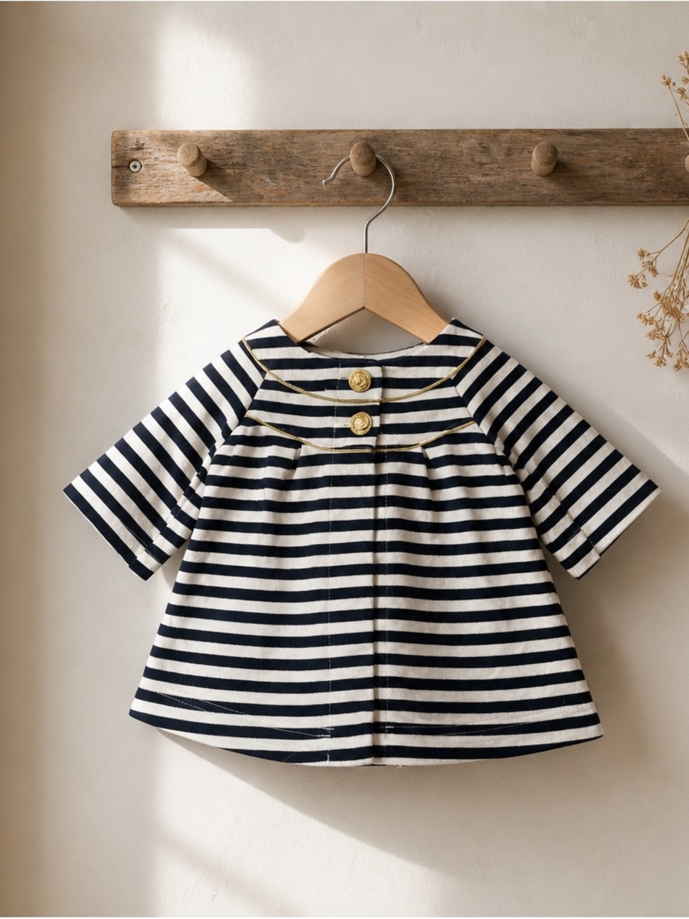 Savannah Navy and Cream Striped Baby Top with Label Detail